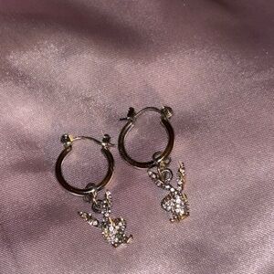PLAYBOY Gold and Silver Charm Hoop Earrings